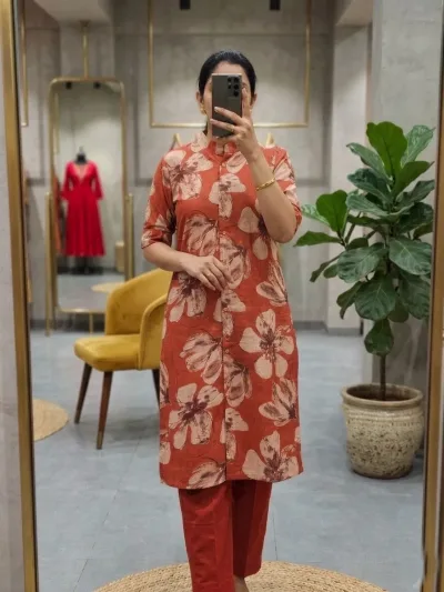 Peach Orange Floral Traditional Salwar Set